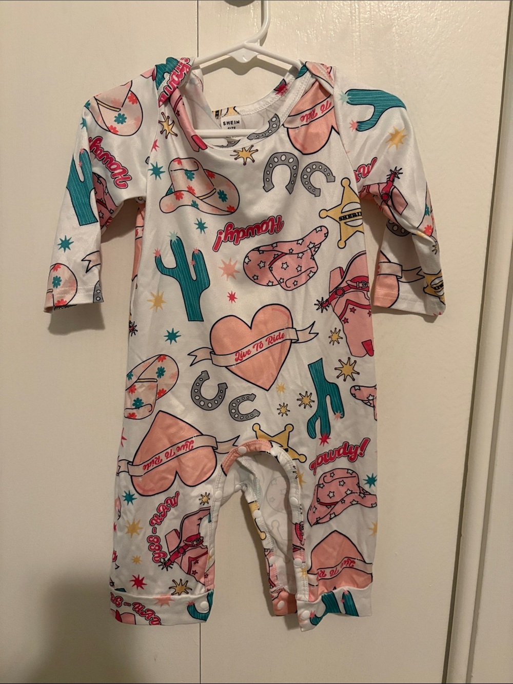 Shein Kids White Western Print One-Piece Romper